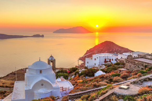 Sunset from Milos’ main town of Plaka.
