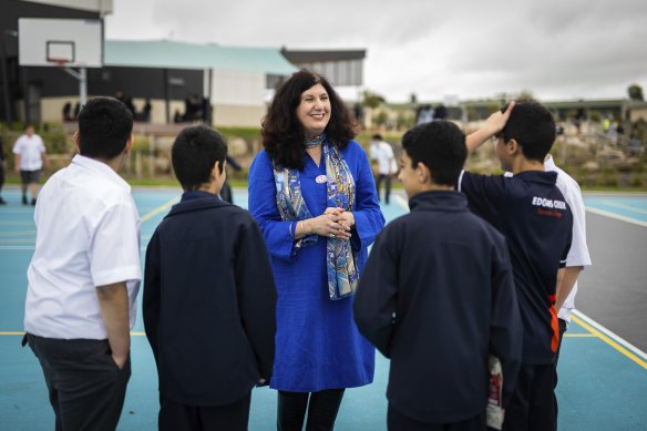 Principal Jo Camozzato with students.