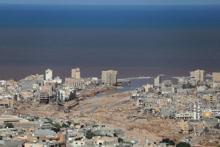 General view of the city of Derna following the deadly floods.