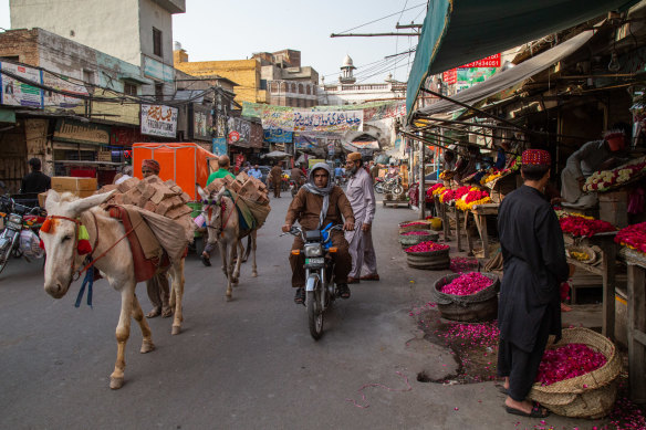 Bustling street life in Lahore.