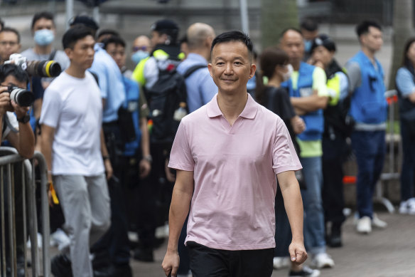Raymond Chan, a former pro-democracy legislator, arrives at the West Kowloon Magistrates’ Courts in Hong Kong on Thursday. 