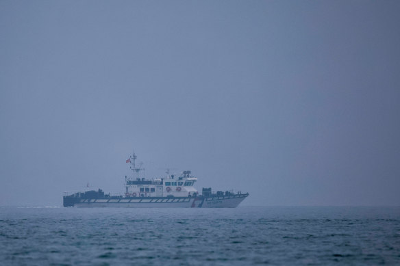 A Taiwanese coast guard vessel patrols along the Xiamen-Kinmen passage  near the maritime boundary with China.