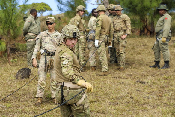 A New Zealand soldier during a joint training exercise with the US, Britain and Australia in Fiji last year.