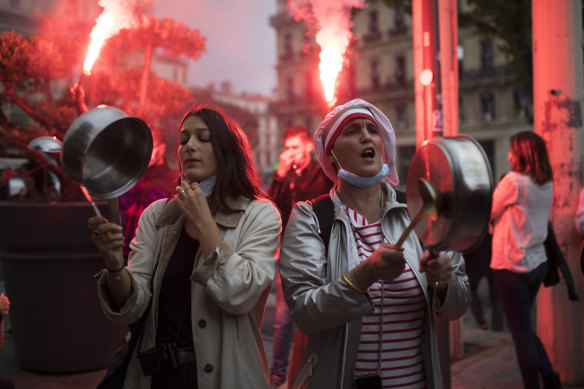 Restaurant owners protest restaurant and bar closures in Marseille in France this month.