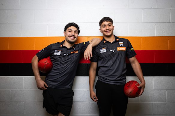 Hussien El Achkar (left) and Adam Sweid are part of Essendon’s next-generation academy.