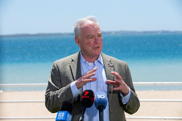 Democratic senator Tim Kaine, pictured on a recent visit to Australia, where he attended several defence sites related to AUKUS.