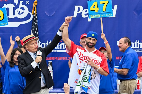 James Webb placed third at Nathan’s Famous Hot Dog eating competition in 2023.