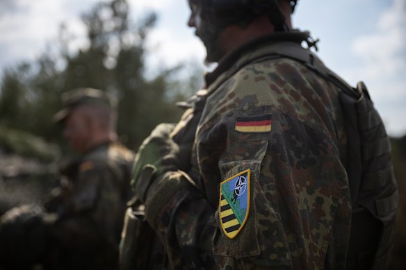 A German soldier takes part in a joint exercise with Dutch troops near Gardelegen, Germany, this week. 