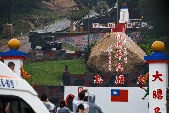 A military vehicle patrols on Da-Dan island, where Taiwanese soldiers are stationed near the maritime boundary with China, in Kinmen County, Taiwan.