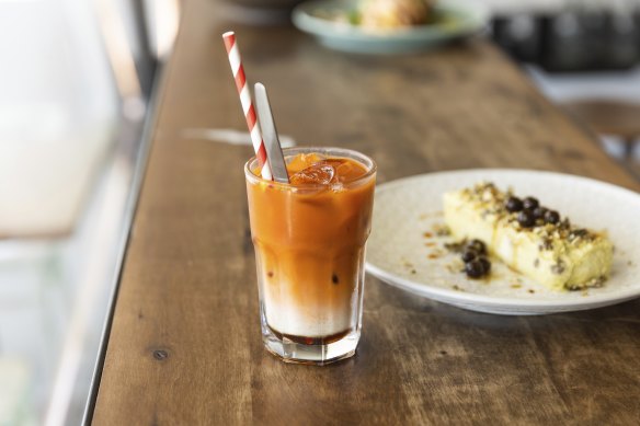 Iced teh (left) and avocado semifreddo.