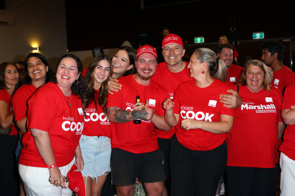 Labor supporters celebrate.