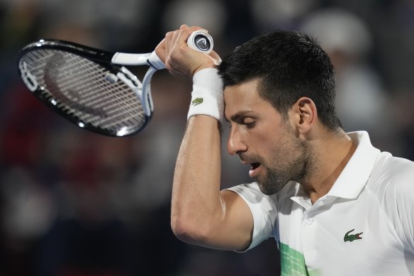 Novak Djokovic after losing a point to Jiri Vesely.