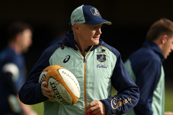 Wallabies head coach Joe Schmidt looks on during a training session at David Phillips Sports Complex.