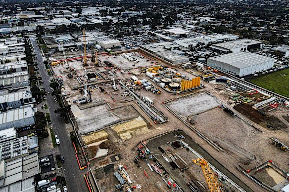 The Suburban Rail Loop construction site in Notting Hill on Thursday.