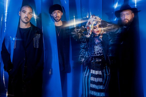 Paul Bender (at right) with his band Hiatus Kaiyote: (from left) Perrin Moss, Simon Mavin and Naomi Saalfield aka Nai Palm.