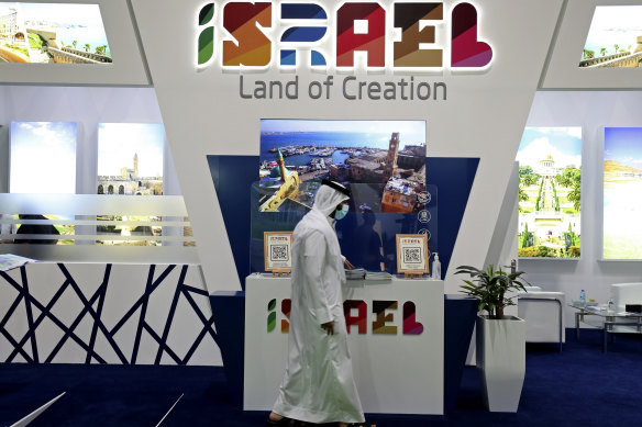 The Israel stand on the opening day of the Arabian Travel Market exhibition in Dubai on Sunday.