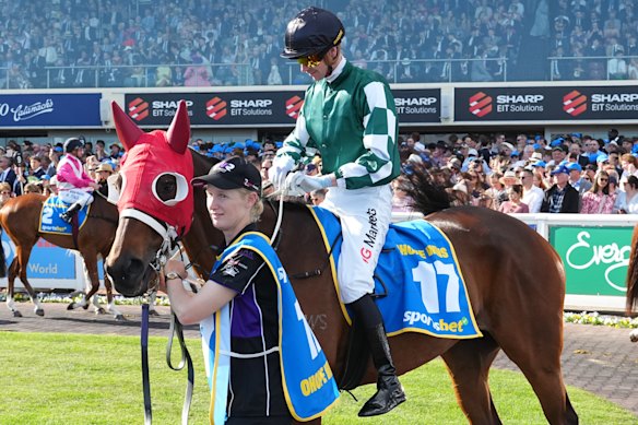 Jye McNeil on Ohope Wins before the Caulfield Cup. The horse was put down after a fall during the race.
