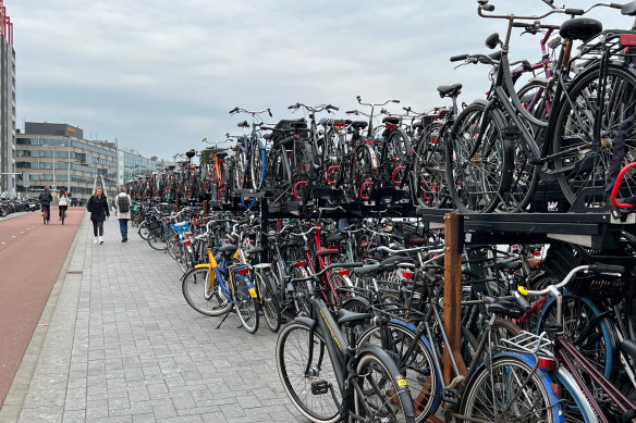 Thousands of bikes parked next to Amsterdam’s central station. 