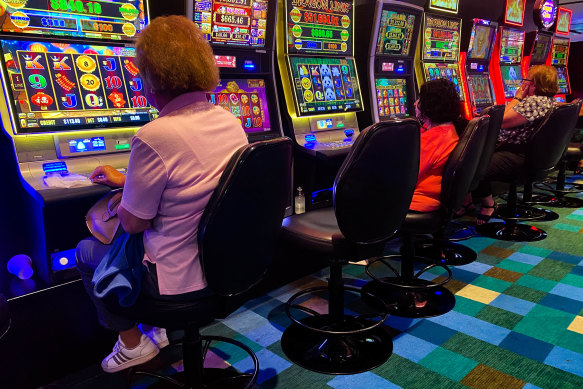 Patrons play the poker machines at Bankstown Sports Club in Sydney