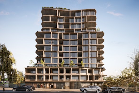 An artist’s impression of the $150 million Richmond tower proposed by Goldfields.