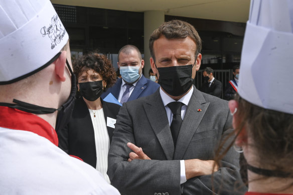 Emmanuel Macron was visiting the Drome region to meet restaurateurs and students.