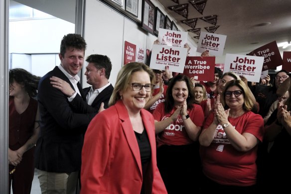 Jacinta Allan arrives at Labor’s election night bash.