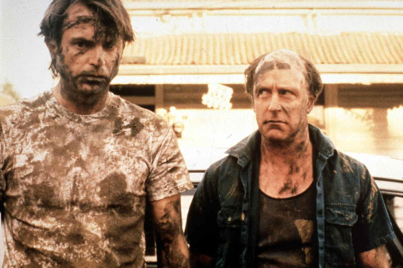 Sam Neill (left) and John Clarke in Death in Brunswick (1990).