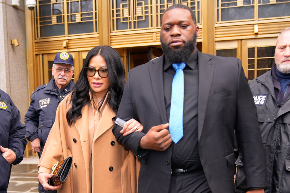 Jen Shah, left, leaves Manhattan federal court after her sentencing on January 6.
