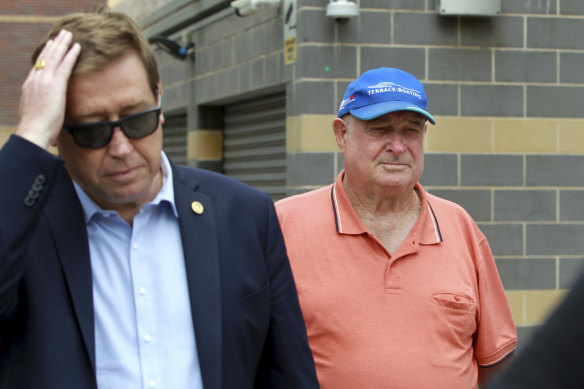 Kenneth Grant (right) fatally ran over scientist Tony Greenfield and did not stop. He is the father of former NSW police minister Troy Grant (left).