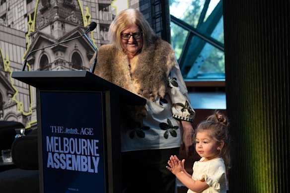 Professor Diane Kerr, known as Aunty Di, delivered a Welcome to Country and was joined on stage by her granddaughter.