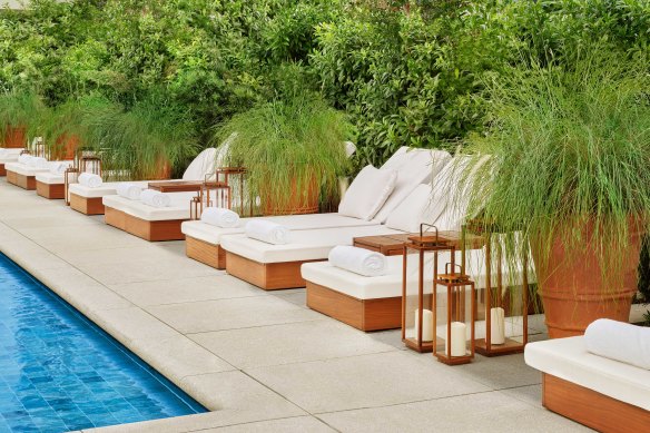 The Singapore Edition’s rooftop pool floats nine floors above a courtyard garden.