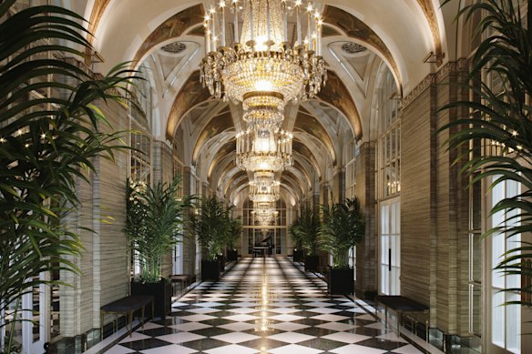 Render of the silver corridor at Waldorf Astoria New York.