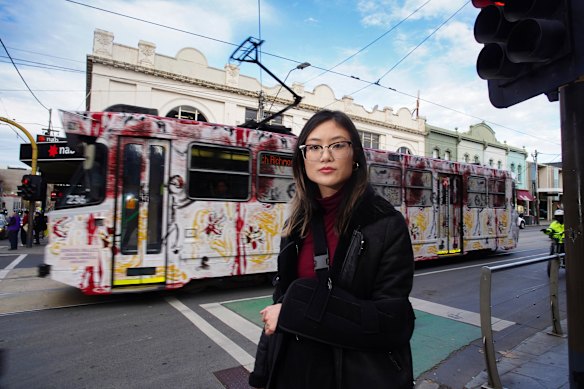 Hailey Pham says the high-floor trams are difficult to use for people with disabilities.  