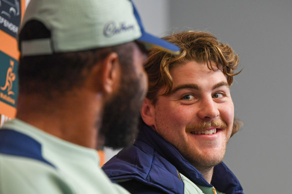 Wallaby Fraser McReight speaking in Coogee on Monday ahead of Saturday’s Test against Wales.