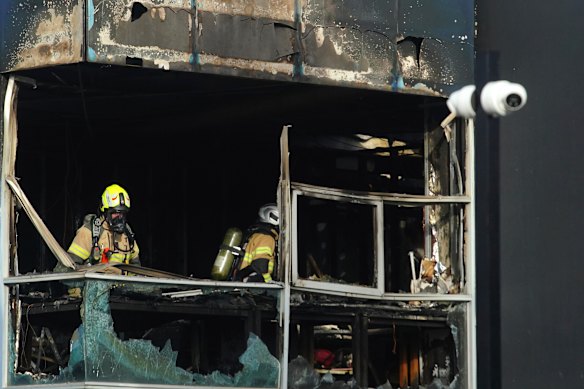  Fire Rescue Victoria crews respond to  calls of a factory on fire in Derrimut  on Tuesday.