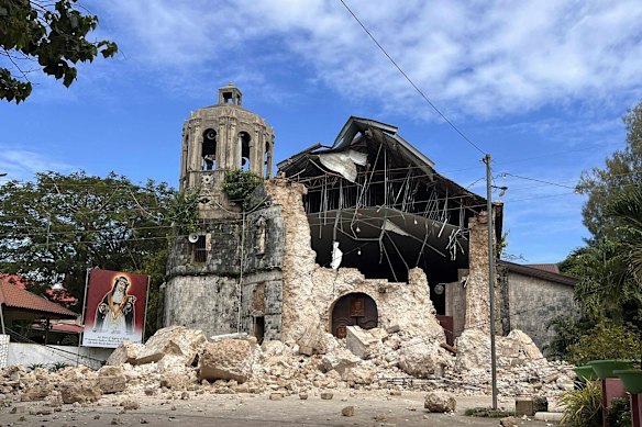 Damage to the Shrine of Santa Rosa de Lima in Daanbantayan, Cebu.