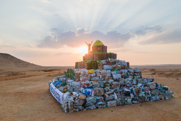 Australian Mike Smith is camping on top of a giant pyramid made of rubbish in the Egyptian desert ahead of COP27.