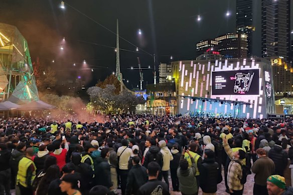 Federation Square an hour before kick-off in the Socceroos’ knock-out match against Egypt.