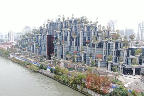 An aerial view of 1000 Trees, a series of high-rise buildings and shopping centre designed by British architect Thomas Heatherwick, dubbed as the Hanging Gardens of Babylon in Shanghai.