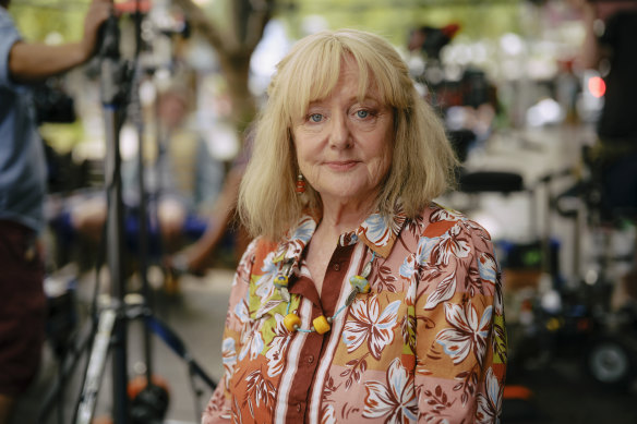 Denise Scott has returned to the set of Mother and Son, which is filmed in Sydney. 