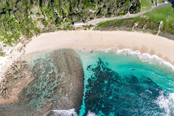 Rugged coastline of Ned’s Beach on Lord Howe Island.