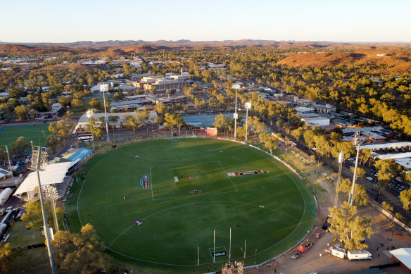 An aerial view of Traeger Park, in Alice Springs in 2020.