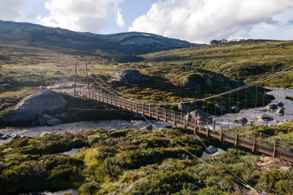 Australia’s highest suspension bridge, between Guthega and Charlotte Pass, forms part of the second stage of the Snowies Alpine Walk.