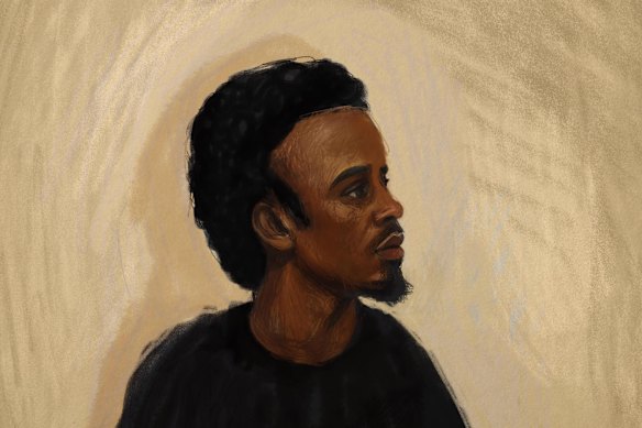 A court sketch depicts Mohamud Ali, 32, at the Melbourne Magistrates’ Court in Melbourne on Friday.