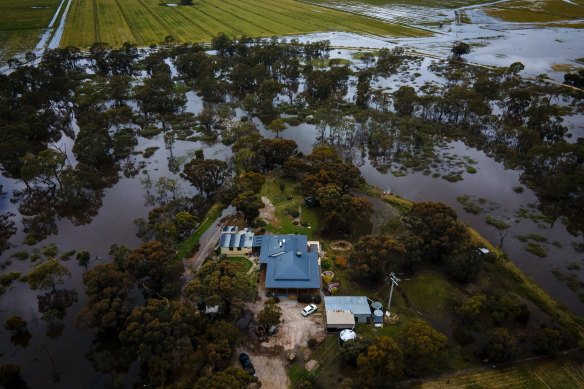 An aerial photograph of Sally and Clancy Watts’ Appin South property.