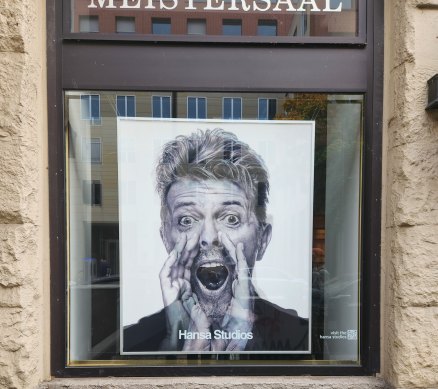 Hansa studios with an ever-changing hologram of Bowie.