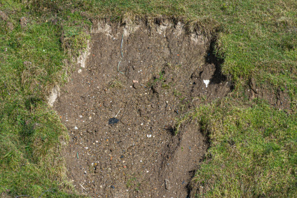 A close-up of the Wheeny Creek property that appears to show buried construction rubble crumbling downhill.