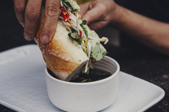 Lit Canteen’s juicy pho-mi sandwich with slow-cooked brisket.