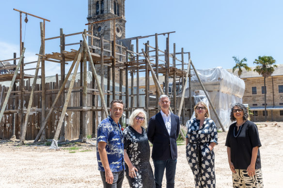 On location of Disney+ Australian original production, The Artful Dodger: Bunya Productions’ Gregor Cameron and Greer Simpkin, Arts Minister John Graham, Curio Productions’ Jo Porter and head of Screen NSW Kyas Hepworth. 