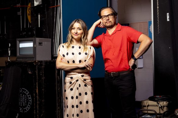 Kate Miller-Heidke and Keir Nuttall backstage of BANANALAND at the Riverside Theatre in Parramatta.